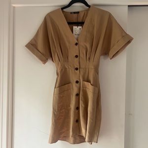 NWT Zara Khaki button down mini dress size S